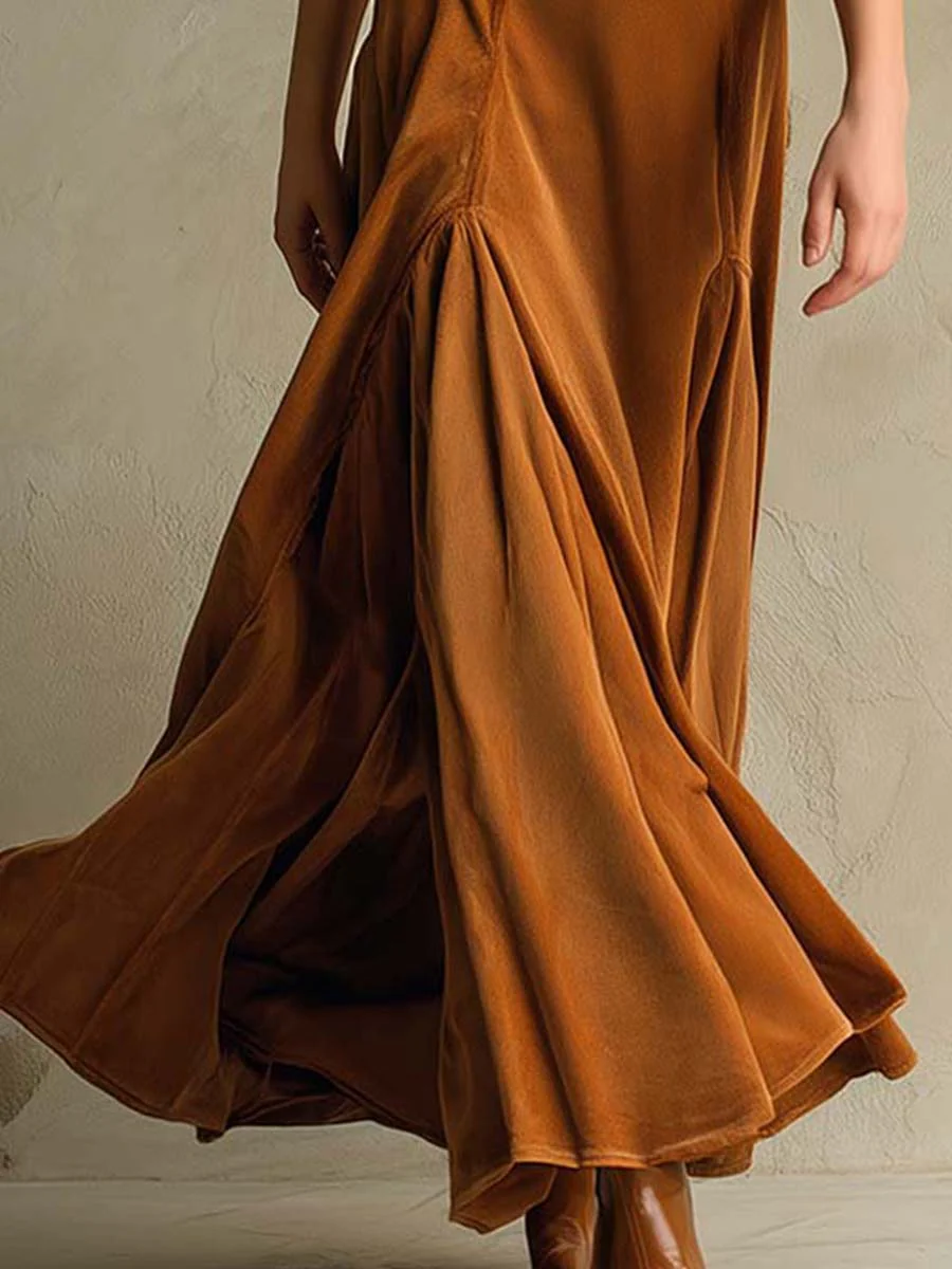 Women's Three-Quarter Sleeve Flared Velvet Dress
