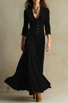 Women's Three-Quarter Sleeve Flared Velvet Dress