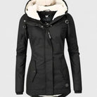 Women's Waterproof Fleece-Lined Hooded Winter Coat - Black