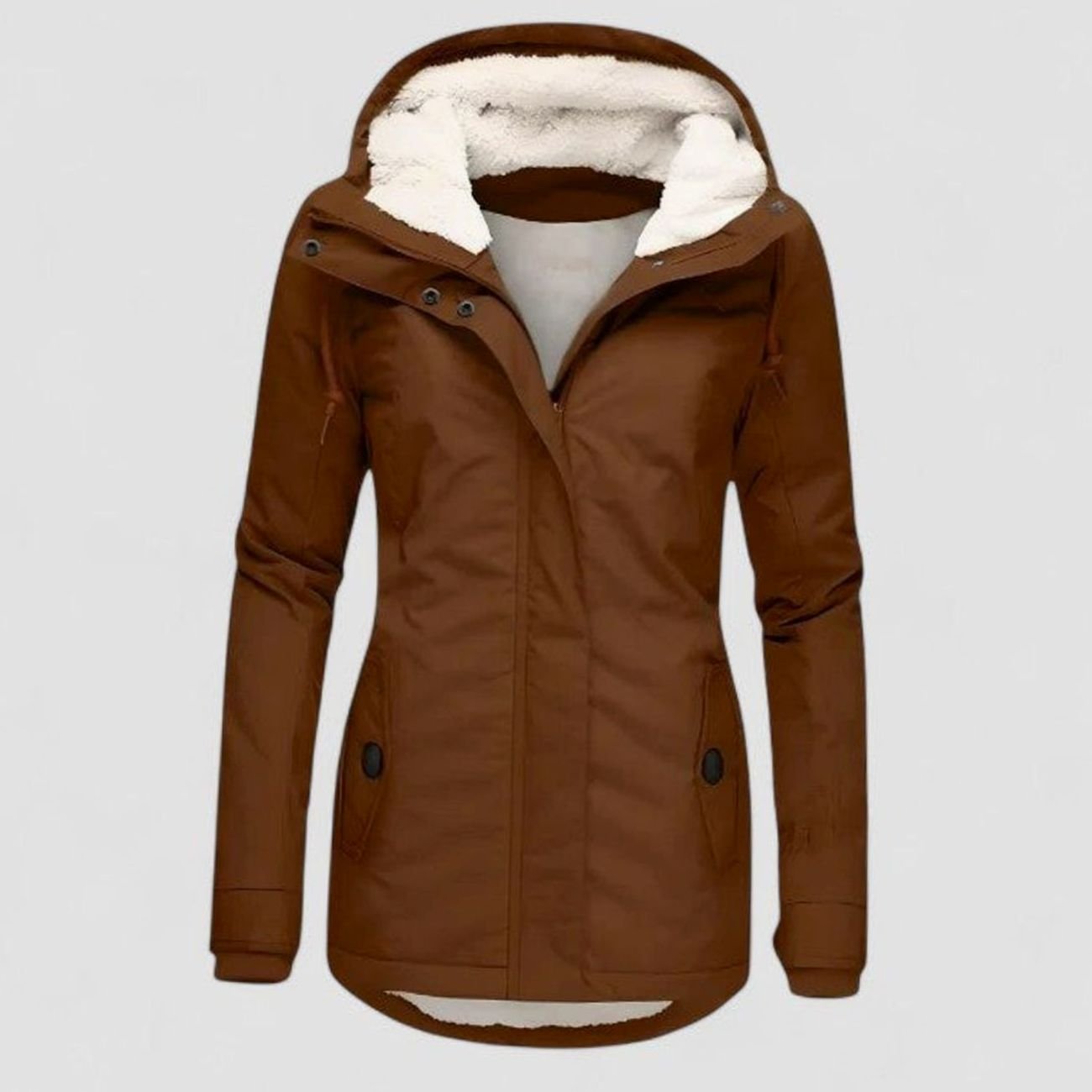 Women's Waterproof Fleece-Lined Hooded Winter Coat - Brown