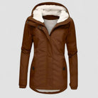 Women's Waterproof Fleece-Lined Hooded Winter Coat - Brown