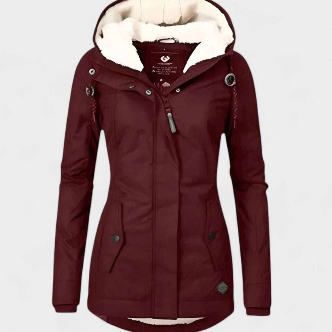Women's Waterproof Fleece-Lined Hooded Winter Coat - Red