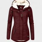 Women's Waterproof Fleece-Lined Hooded Winter Coat - Red