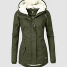 Women's Waterproof Fleece-Lined Hooded Winter Coat - Green