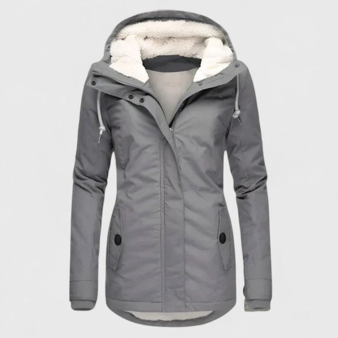 Women's Waterproof Fleece-Lined Hooded Winter Coat - Grey