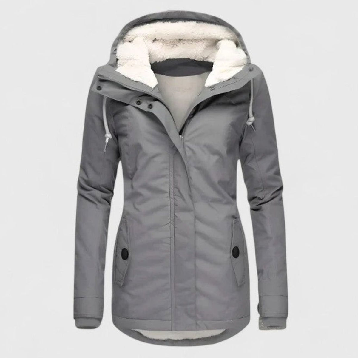 Women's Waterproof Fleece-Lined Hooded Winter Coat - Grey
