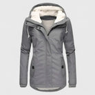 Women's Waterproof Fleece-Lined Hooded Winter Coat - Grey