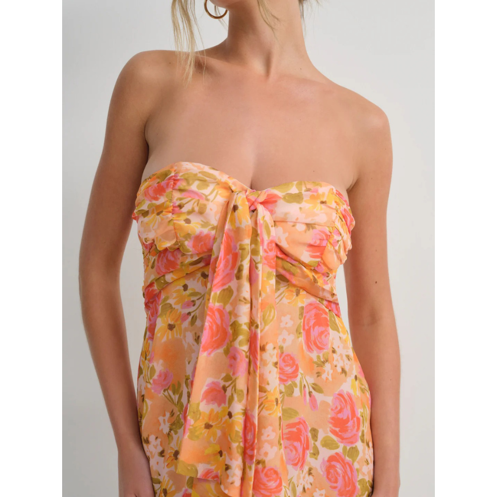Women's Floral Strapless Mini Dress for Wedding Guests