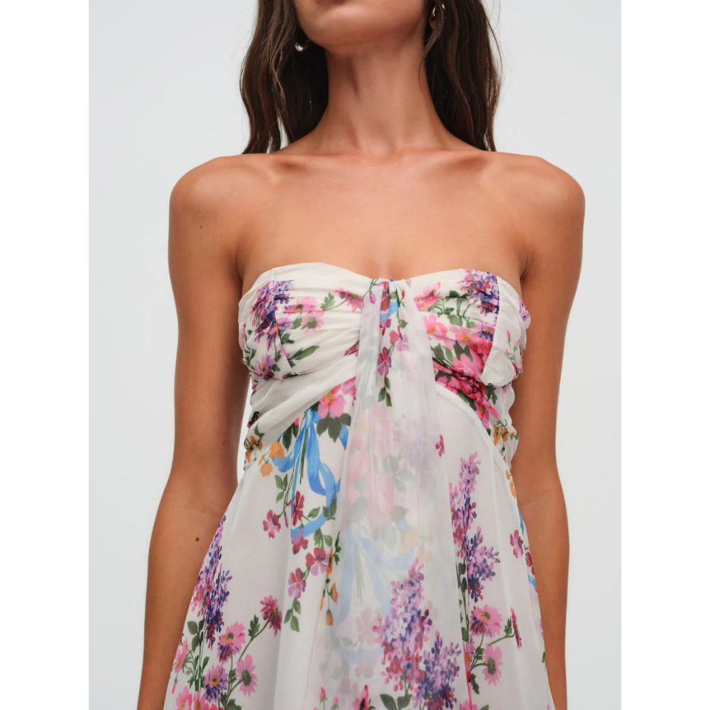 Women's Floral Strapless Mini Dress for Wedding Guests