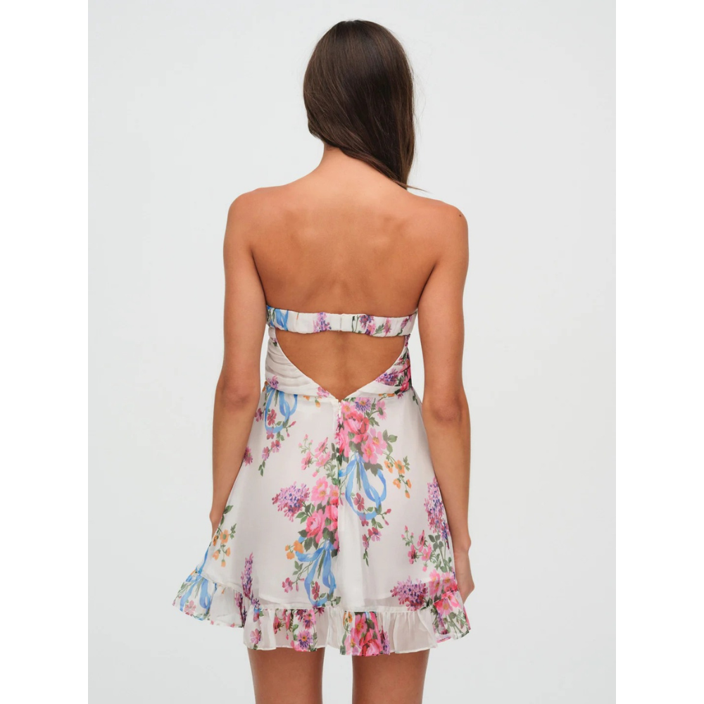 Women's Floral Strapless Mini Dress for Wedding Guests