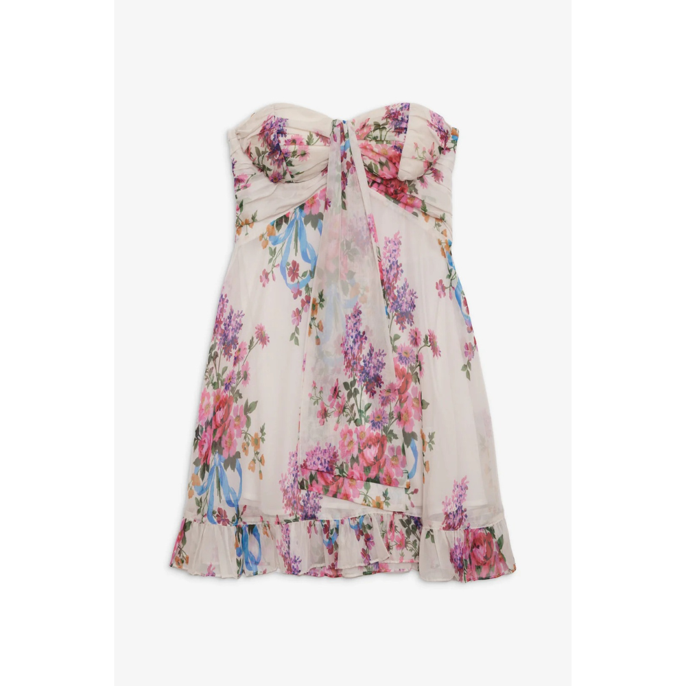 Women's Floral Strapless Mini Dress for Wedding Guests