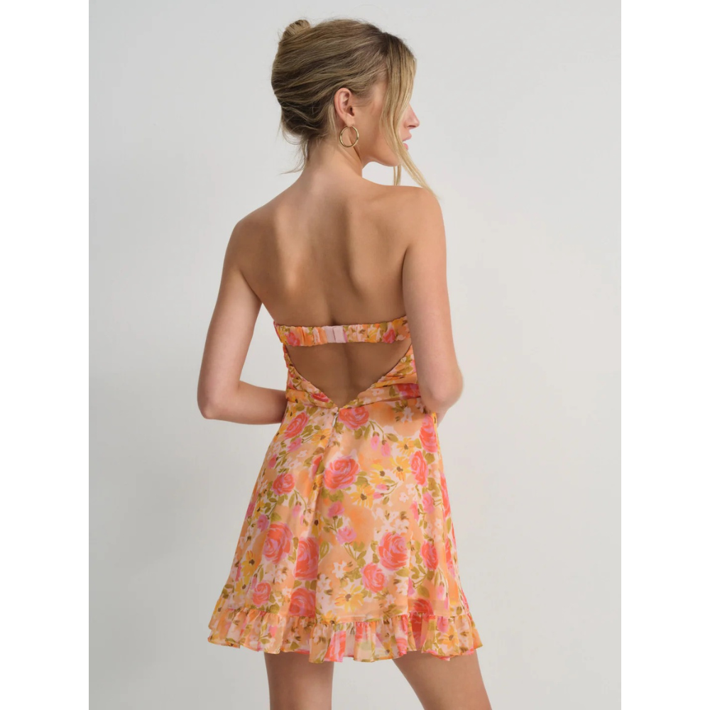 Women's Floral Strapless Mini Dress for Wedding Guests