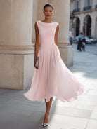 Dorvelli | Women's Midi Dress – Draped Neck Sleeveless - Pink