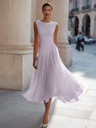Dorvelli | Women's Midi Dress – Draped Neck Sleeveless - Purple