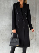 Women's Winter Coat Long Double-Breasted Maxi Overcoat - Black