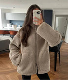 Women's Winter Coat Relaxed Fit Teddy Fleece Zip-Up Jacket - Bronze