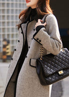Women's Wool Coat Double-Breasted Contrast Trim Flap Pockets