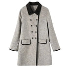 Women's Wool Coat Double-Breasted Contrast Trim Flap Pockets