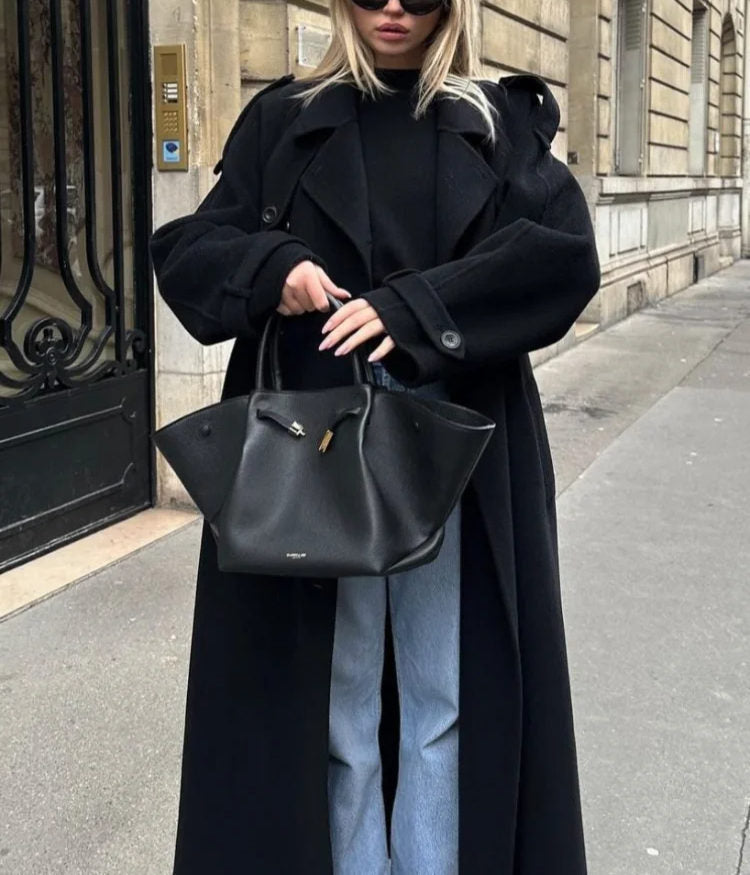 Women's Wool Trench Coat Notched Collar Double-Breasted Belted