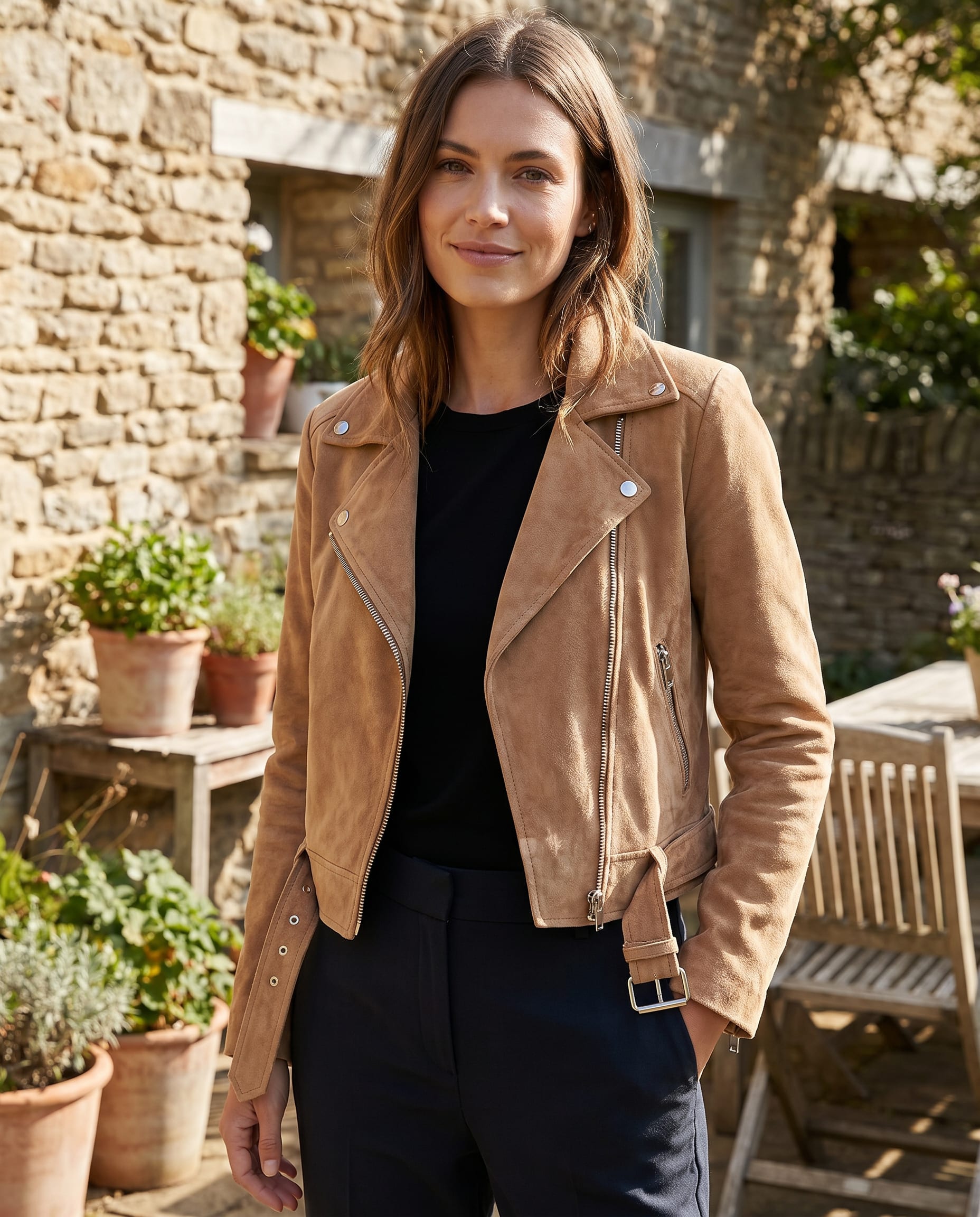 Nellie Slim Fit Faux Suede Biker Jacket_3