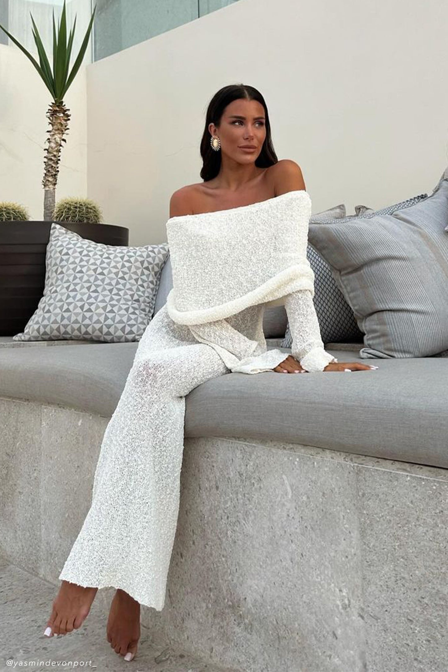 Marissa Off Shoulder Boucle Maxi Dress - Ivory