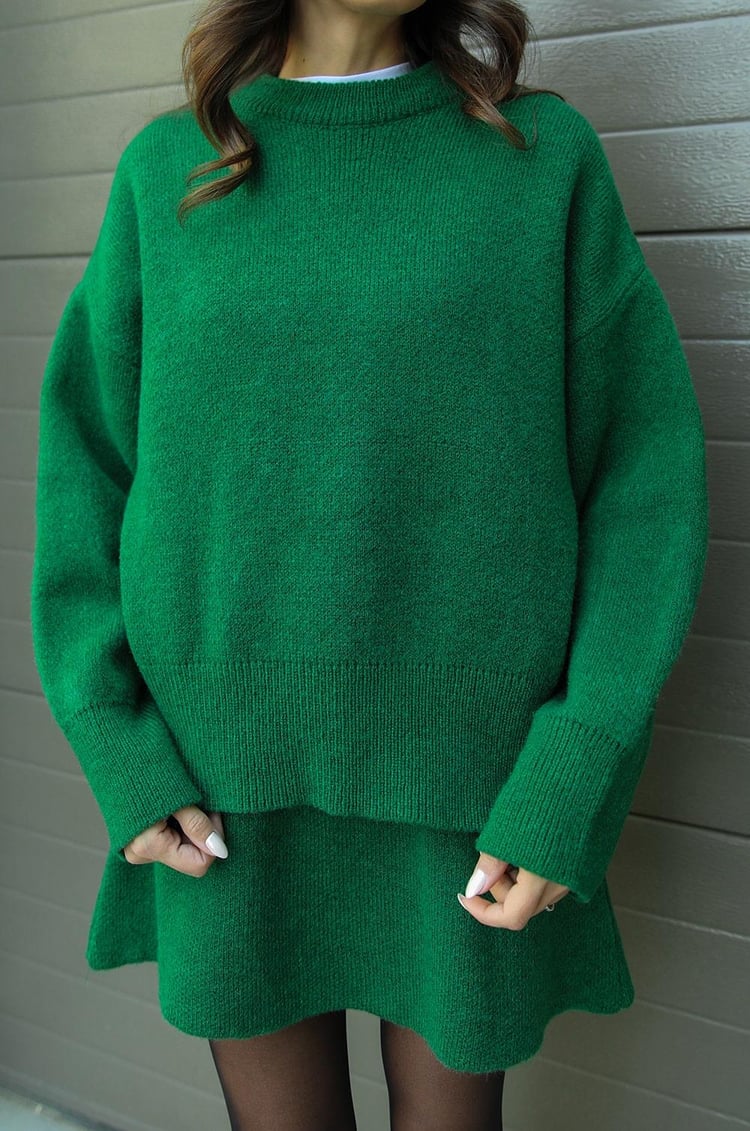 Women's Knit Sweater and Skirt Set - Oversized Top with Fitted Skirt