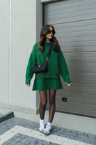 Women's Knit Sweater and Skirt Set - Oversized Top with Fitted Skirt