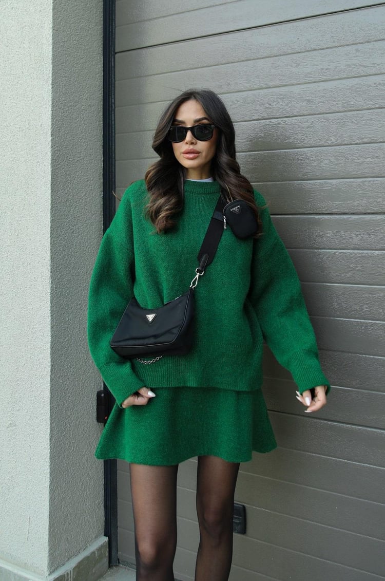 Women's Knit Sweater and Skirt Set - Oversized Top with Fitted Skirt