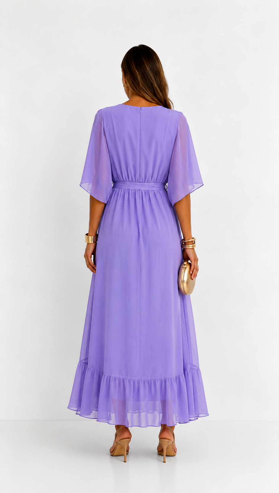 Women's Chiffon Wrap Dress with Flowing Sleeves